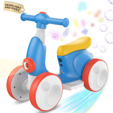 HOMAZ Baby Balance Bike 1 Year Old Boy and Girl, Toddler Bike with 4 Wheels, Electric Baby Walker - Kids Ride on Toys with Music/Bubble/Powered Motor/Remote Control - First Birthday Gift(Blue2)