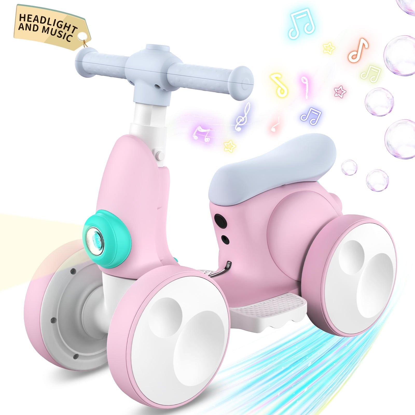 4-in-1 Multifunctional Electric Balance Bike for 1 Year Old, 10-36 Month Toddler Bike, 4 Wheels Baby Bike for 1st Birthday Boy Girl Gifts(Pink)