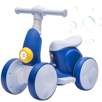 Electric Baby Balance Bike w/Parent Remote Control, 6V Battery Powered 4 Wheels Toddler Balance Bike w/Bubble Maker,4 in 1 Kids Ride on Motorcycle Toys for Ages 12-48 Months Boys Girls (Blue New)