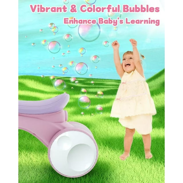 Bubble Baby Balance Bike for 1-2 Year Old Boys Girls, 4 Wheels Balance Bike with Lights & Sounds, Best Birthday Gift for Toddler, Toys for Baby Walker(Pink)